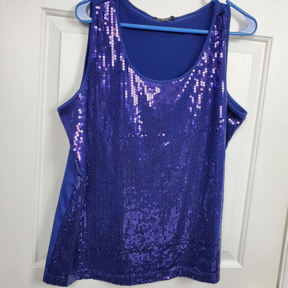 Notations Sequin Tank Blue Size 1X